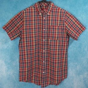 ACTIVE Short Sleeve Button Down Men's Plaid Shirt, Cotton, Size Medium